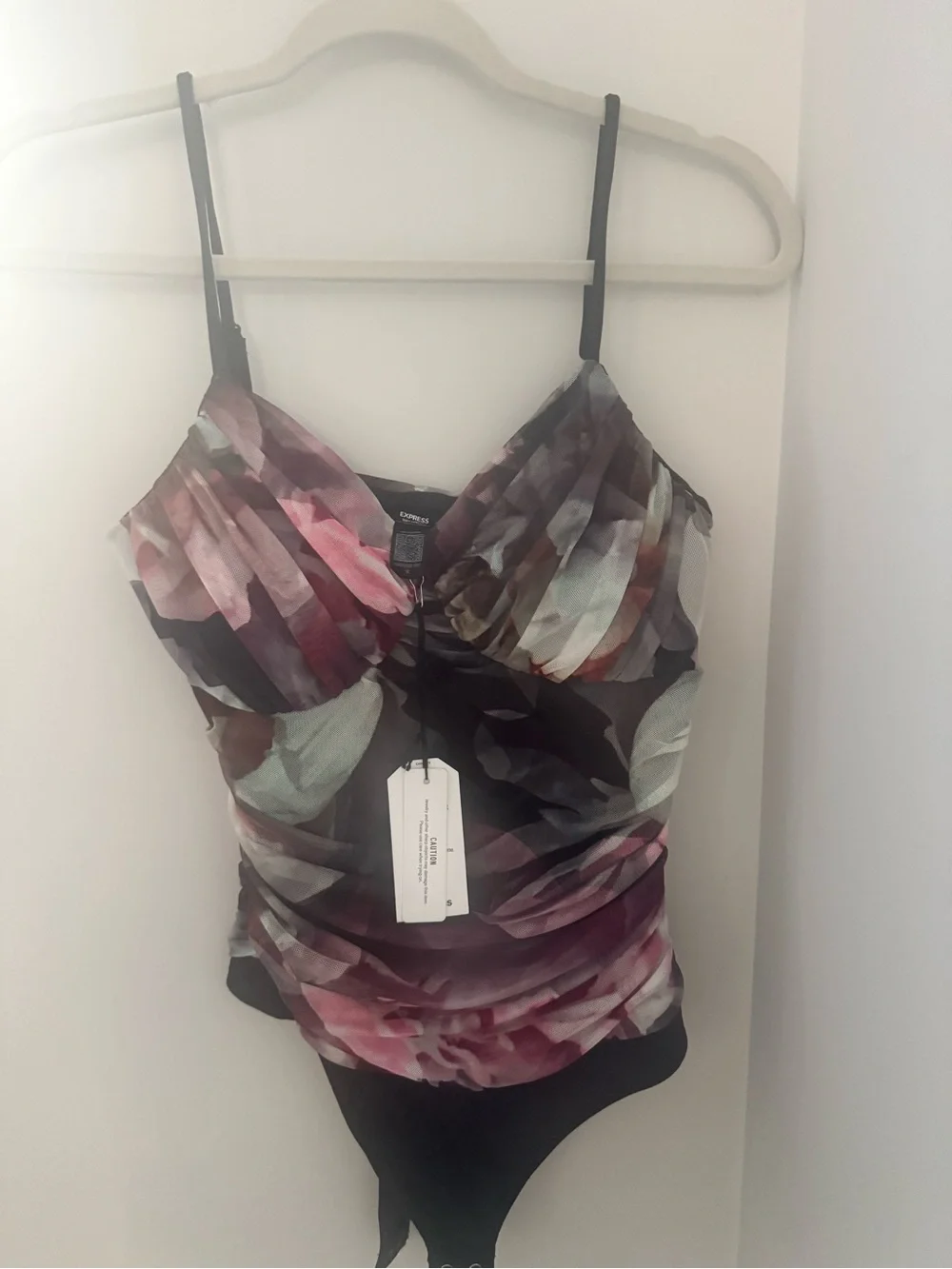 NWT - Express Floral Sheer Ruched Bodysuit